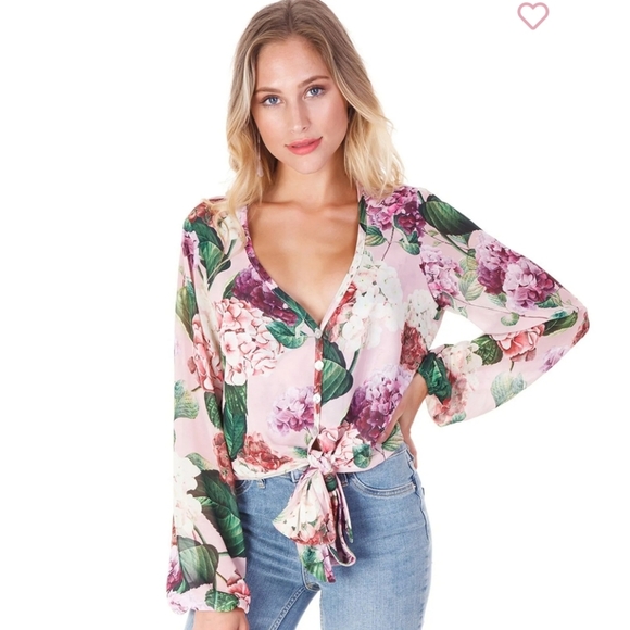 Show Me Your Mumu Floral Bohemian Tie Top With Plunging Neckline. Size M - Picture 1 of 8